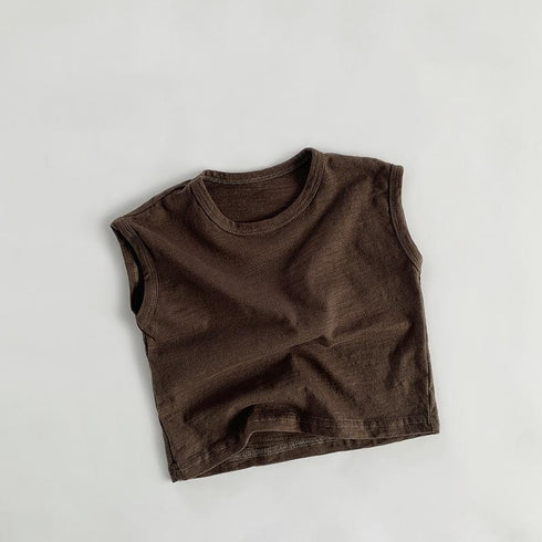 Breathable And Cool Slub Cotton Children's Thin Vest With Inner Tower Shoulder